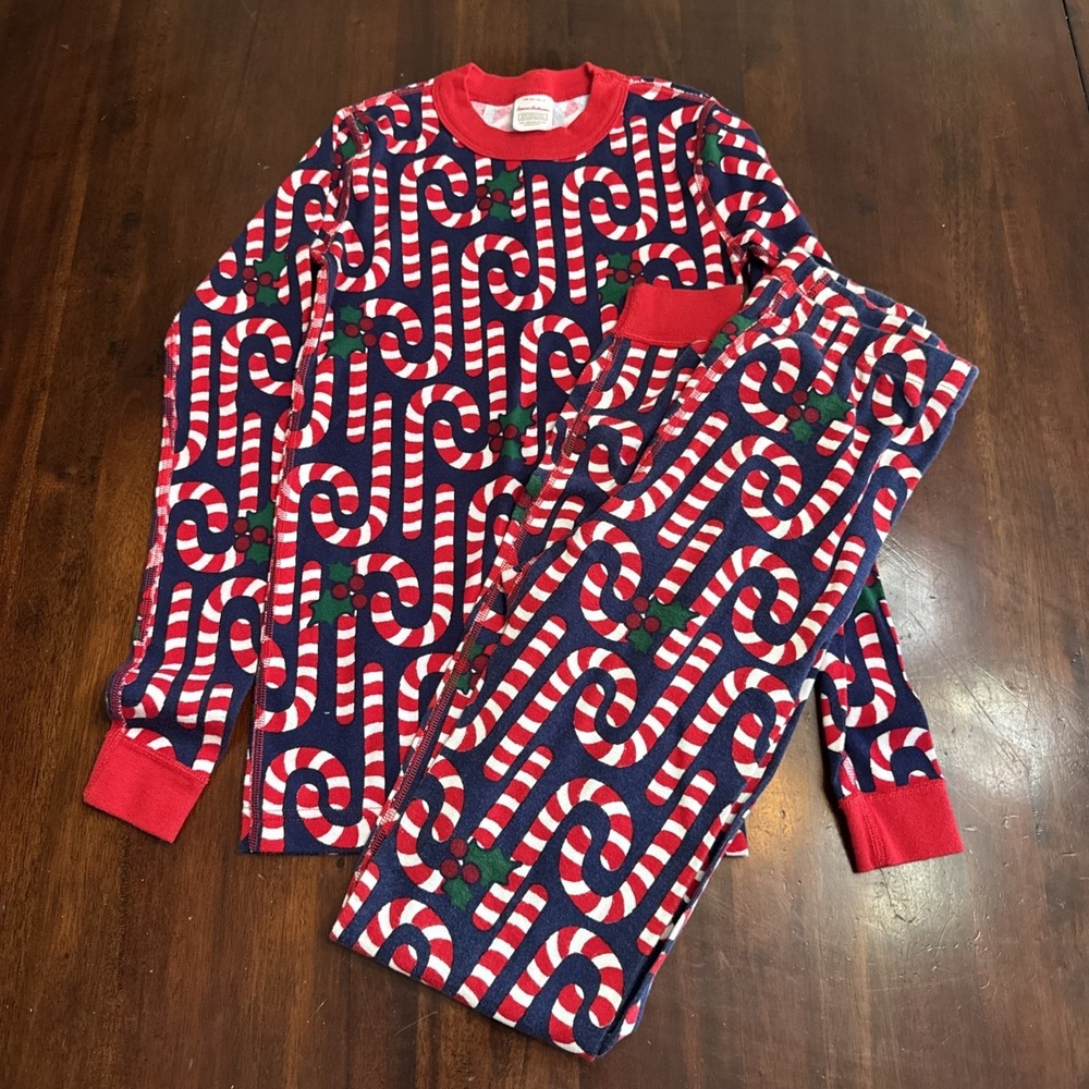 Hannah Anderson Pajamas Kids Boys Size 12 / 14 Christmas Candy Cane Blue Cotton